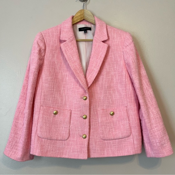 Talbots Tweed Blazer Pink Gold Button Sz 12 Barbiecore Career Preppy Spring Twee - Picture 3 of 11